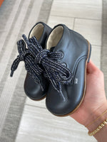 Load image into Gallery viewer, Emel Black Leather Sweater Lace Baby Bootie
