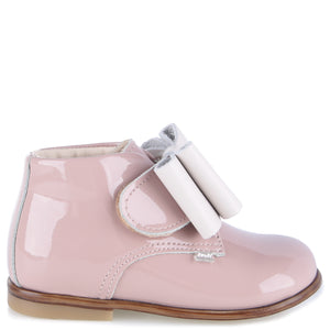 Emel Dusty Pink Patent Bow/Velcro Booties
