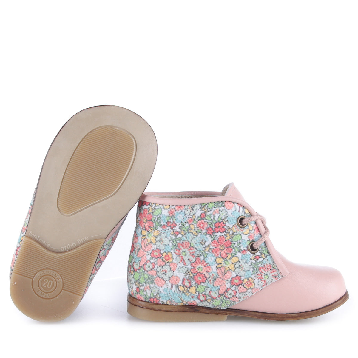 Emel Pink/Floral Print Lace-Up Bootie