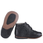 Load image into Gallery viewer, Emel Black Cheetah Brogue Lace-Up Bootie
